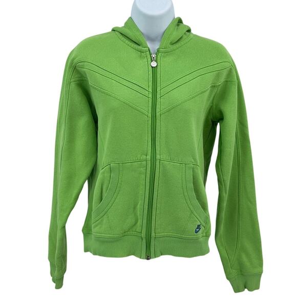 Nike Sweatshirt Women M Light Green Hoodie Full Zip Cotton Chevron, Athleticwear - Picture 2 of 9